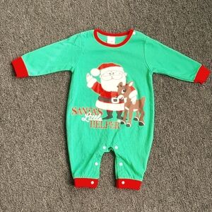 3-6M Santa's Little Helper Reindeer Christmas Green Red Santa Photoshoot